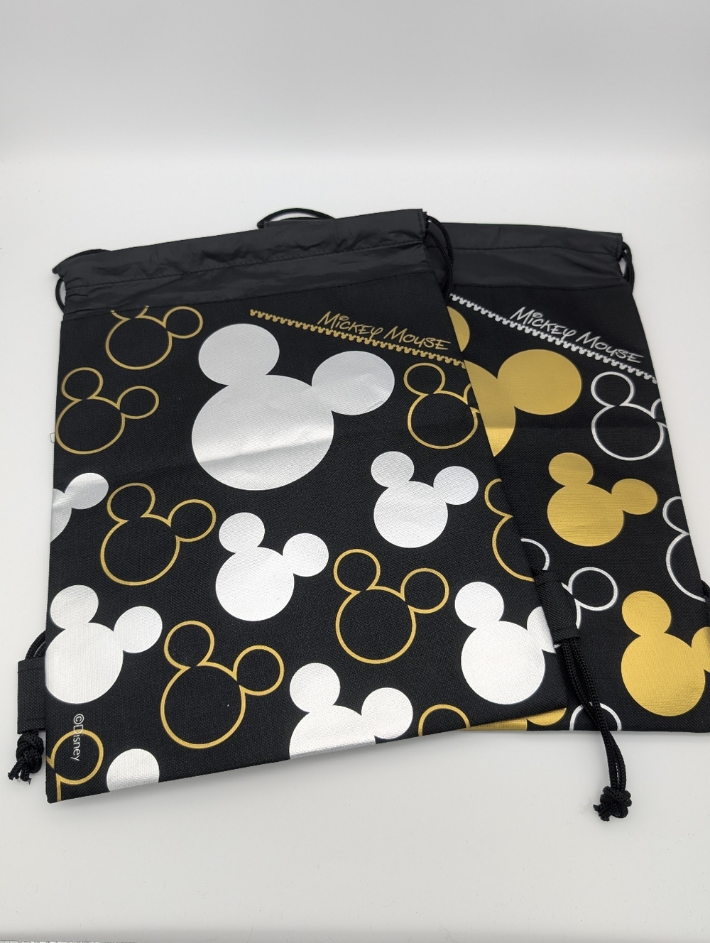 Disney Mickey Mouse Drawstring Bag - Black with Gold & Silver Mickeys